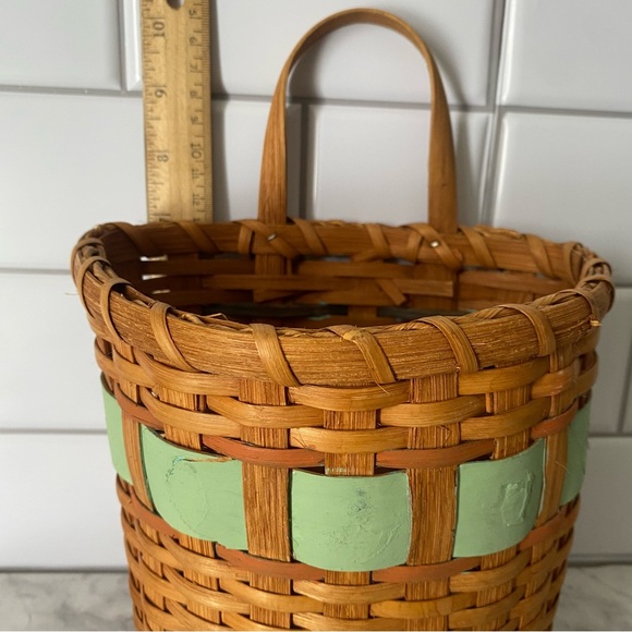Vintage Woven Wood Basket with Handle | Rustic Farmhouse Storage Basket - Picture 9 of 12
